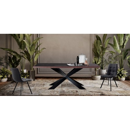 Tavolo in legno Justin impiallacciato finitura Noce e Gambe in metallo verniciato Nero opaco, 200x100 cm