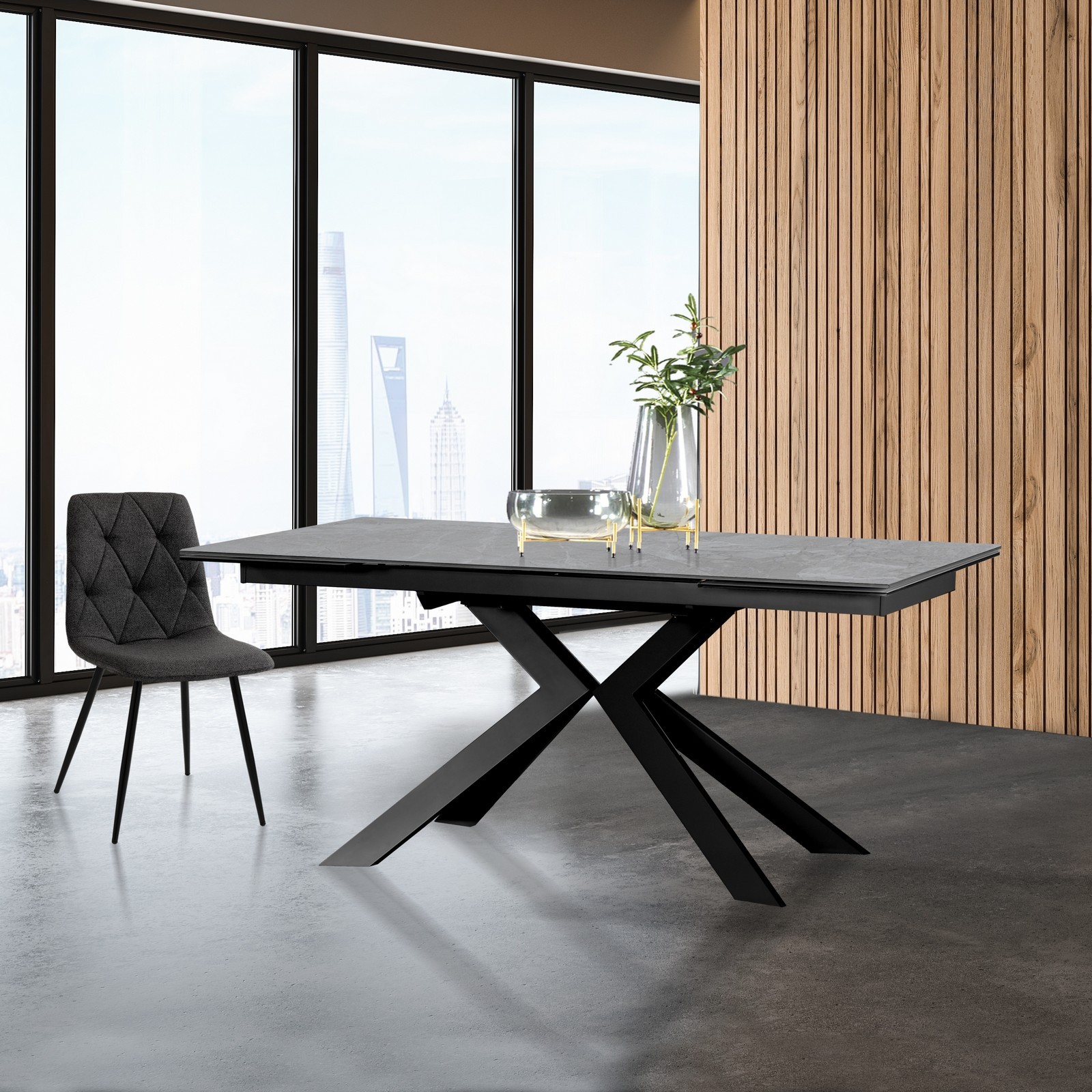 Tavolo Allungabile in ceramica JUSTIN GREY MARBLE finitura Marmo Grigio opaco e base in metallo Grigio opaco, 160-200-240x90 cm