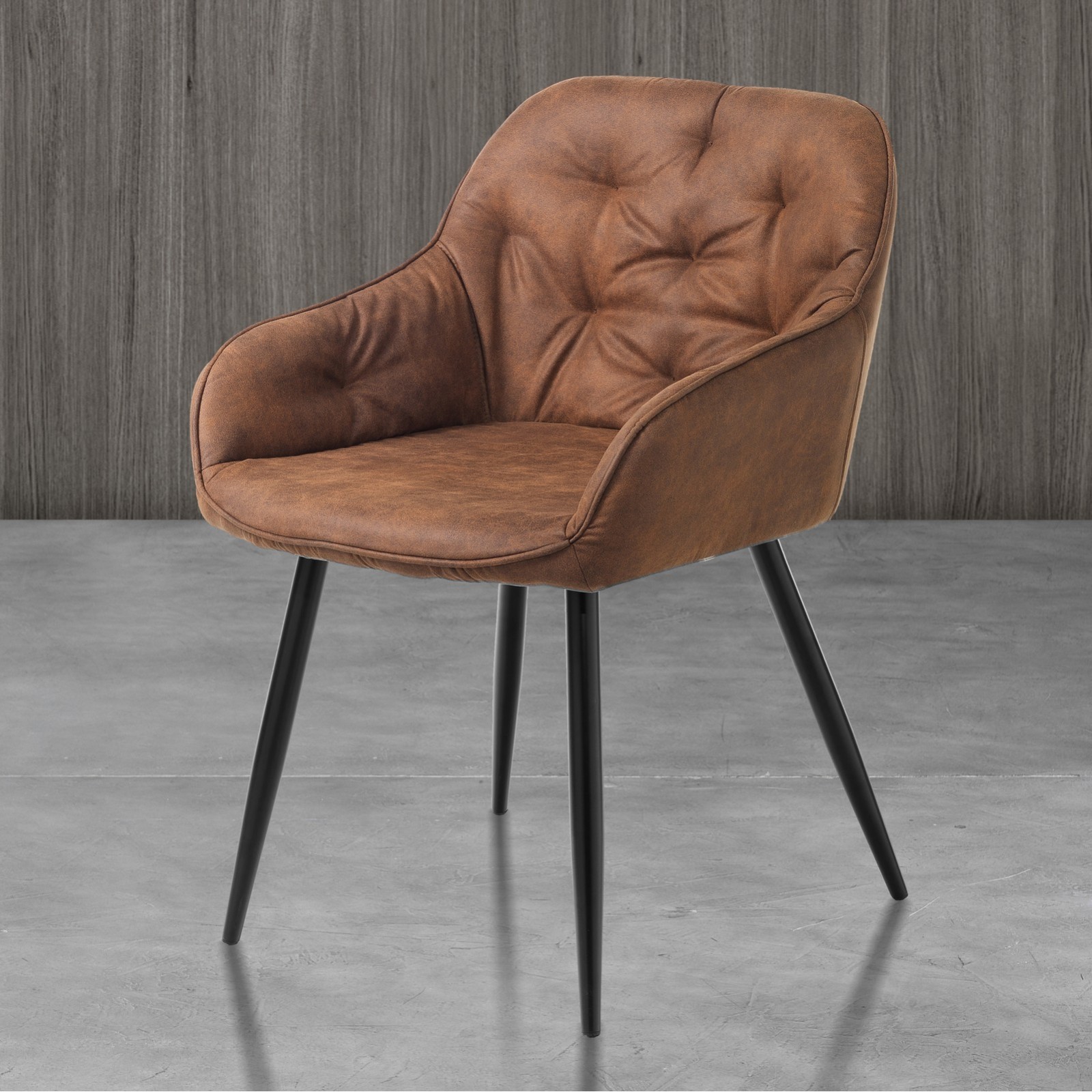 Sedia Imbottita Unique Brown in tessuto con effetto invecchiato Marrone metallo Nero opaco, 56x59xh78 cm