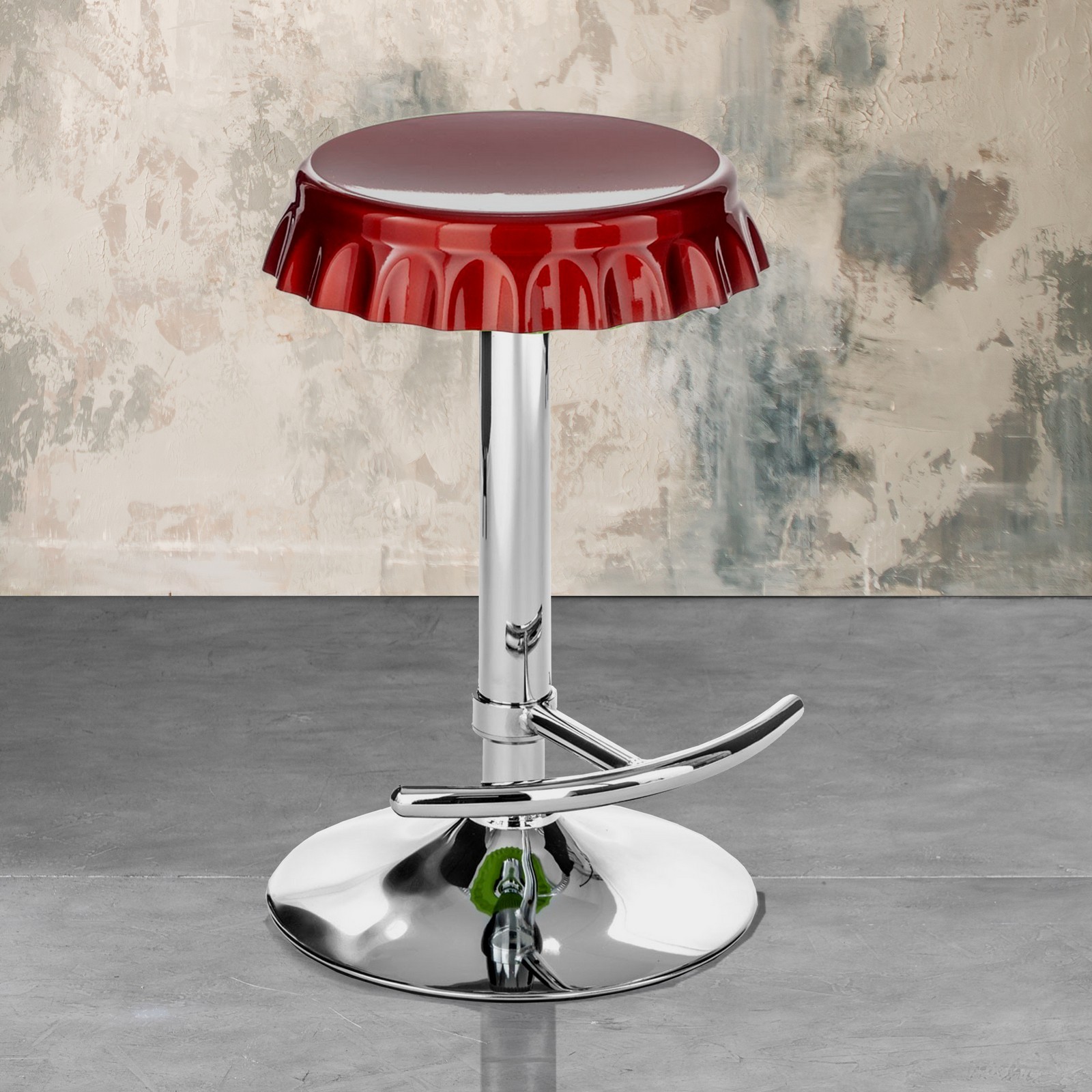 Sgabello Regolabile Bar Emily Red ABS Rosso e Metallo Cromato, 40x45xh60-80 cm