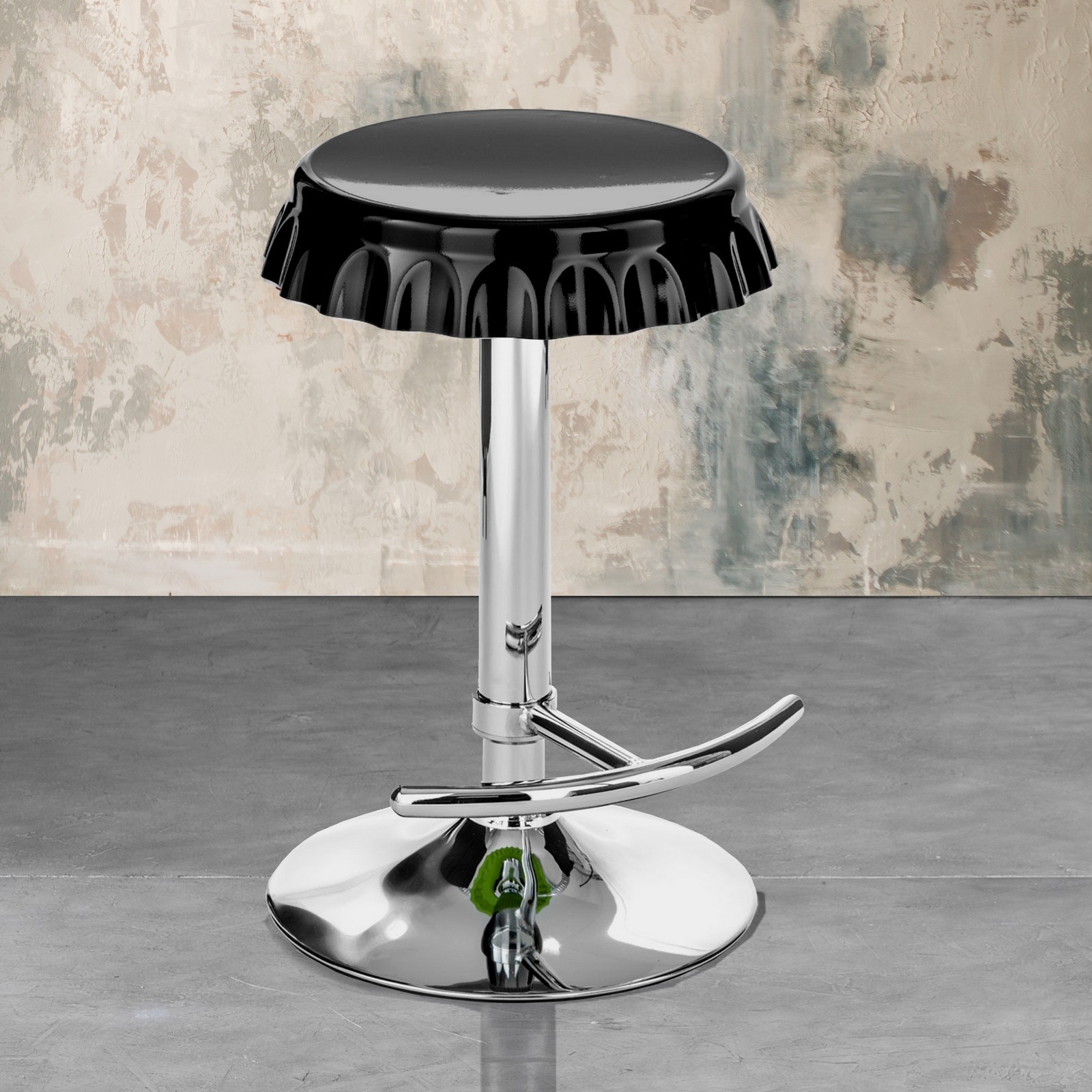 Sgabello Regolabile Bar Emily Black ABS Nero e Metallo Cromato, 40x45xh60-80 cm