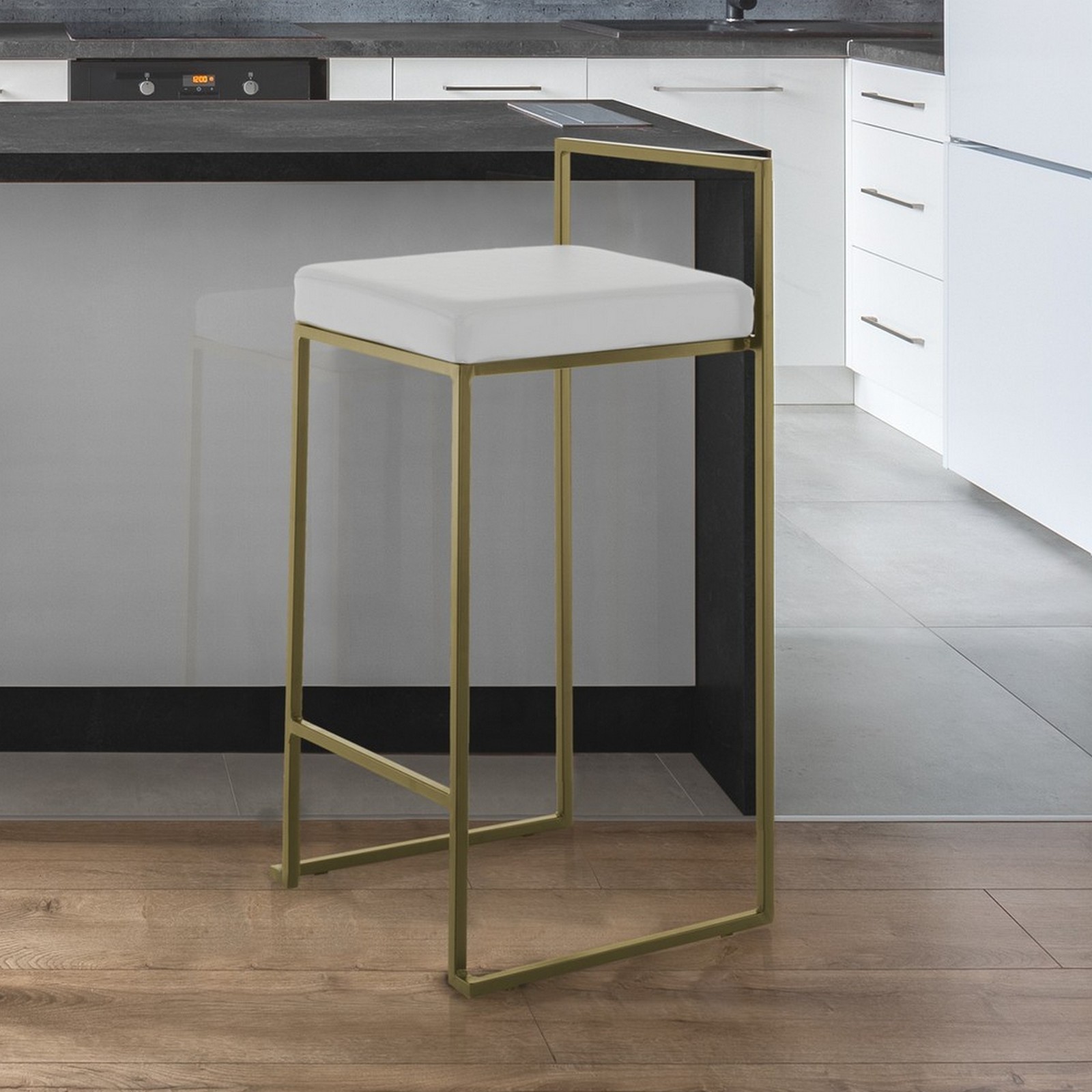 Sgabello GRACE GOLD HOME pelle sintetica Bianca struttura metallo colore Oro opaco cm H77 L41 P41