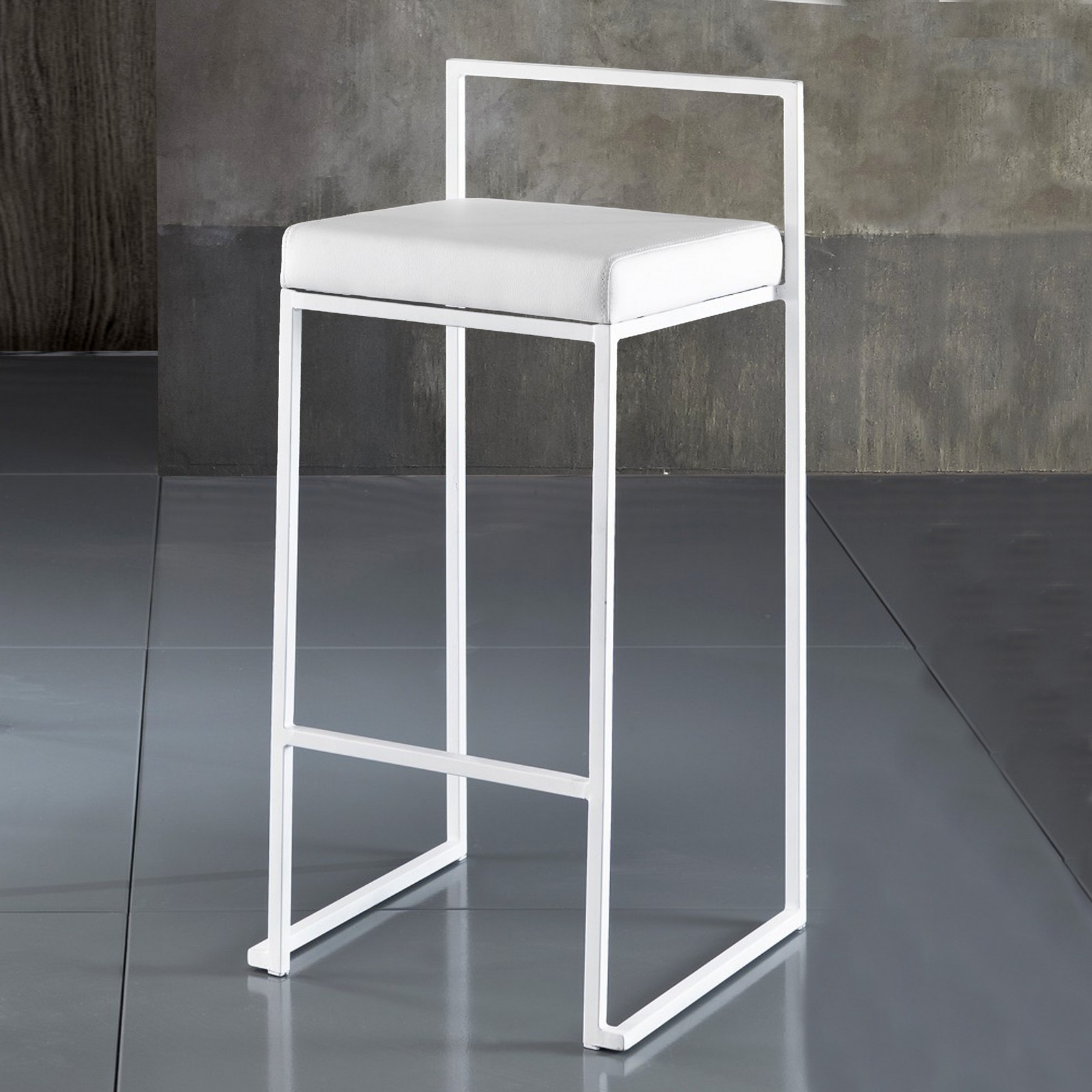 Sgabello Grace White in Pelle Sintetica e Metallo, colore Bianco, 41x41xh88