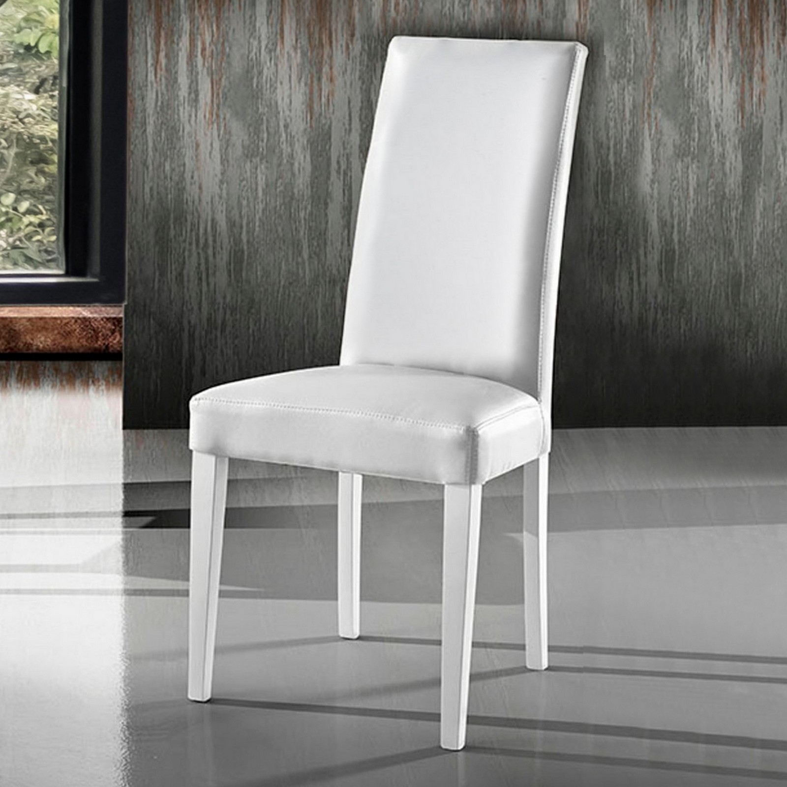 Set 2 sedia Nathalie White in pelle sintetica e legno laccato Bianca, 46x45xh100 cm