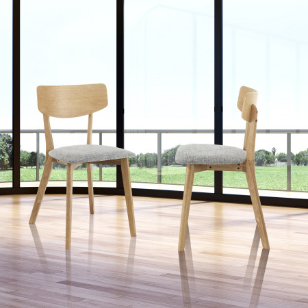 Sedia Margaret Wood in tessuto Grigio e legno massello finitura Rovere, 44x47xh80 cm