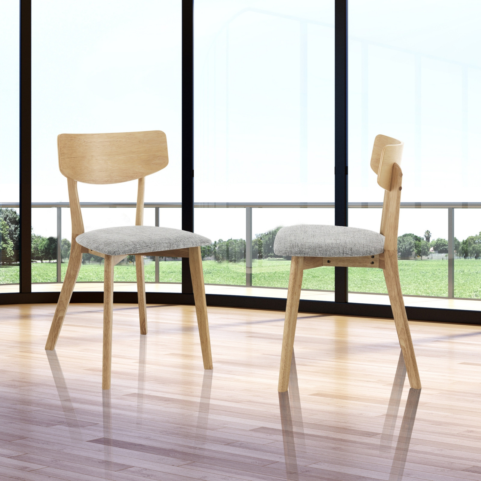 Sedia Margaret Wood in tessuto Grigio e legno massello finitura Rovere, 44x47xh80 cm