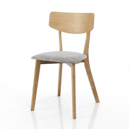 Sedia Margaret Wood in tessuto Grigio e legno massello finitura Rovere, 44x47xh80 cm
