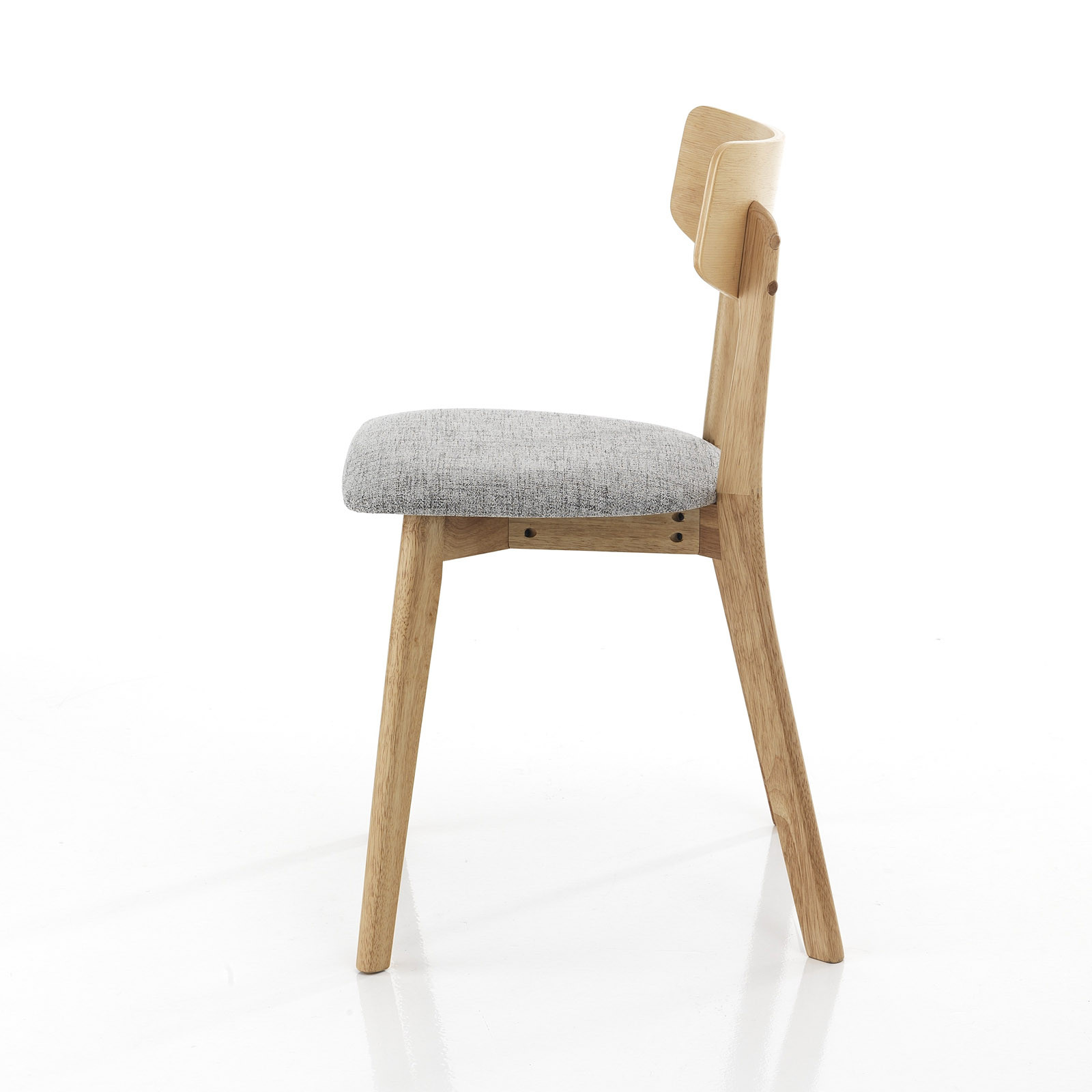 Set 2 Sedie Margaret Wood in tessuto Grigio e legno massello finitura Rovere, 44x47xh80 cm