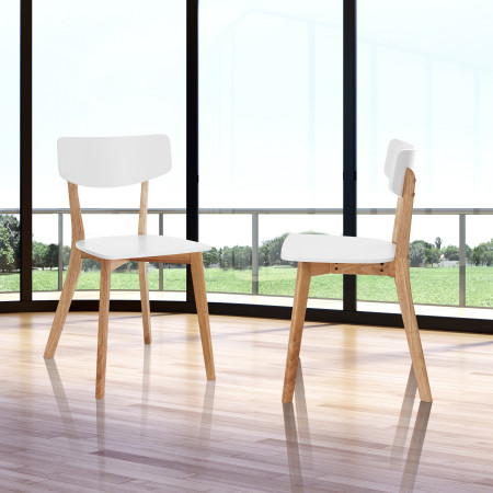 Sedia Margaret White / Wood in legno massello laccato Bianco opaco e tinto Rovere, 40x43xh79 cm