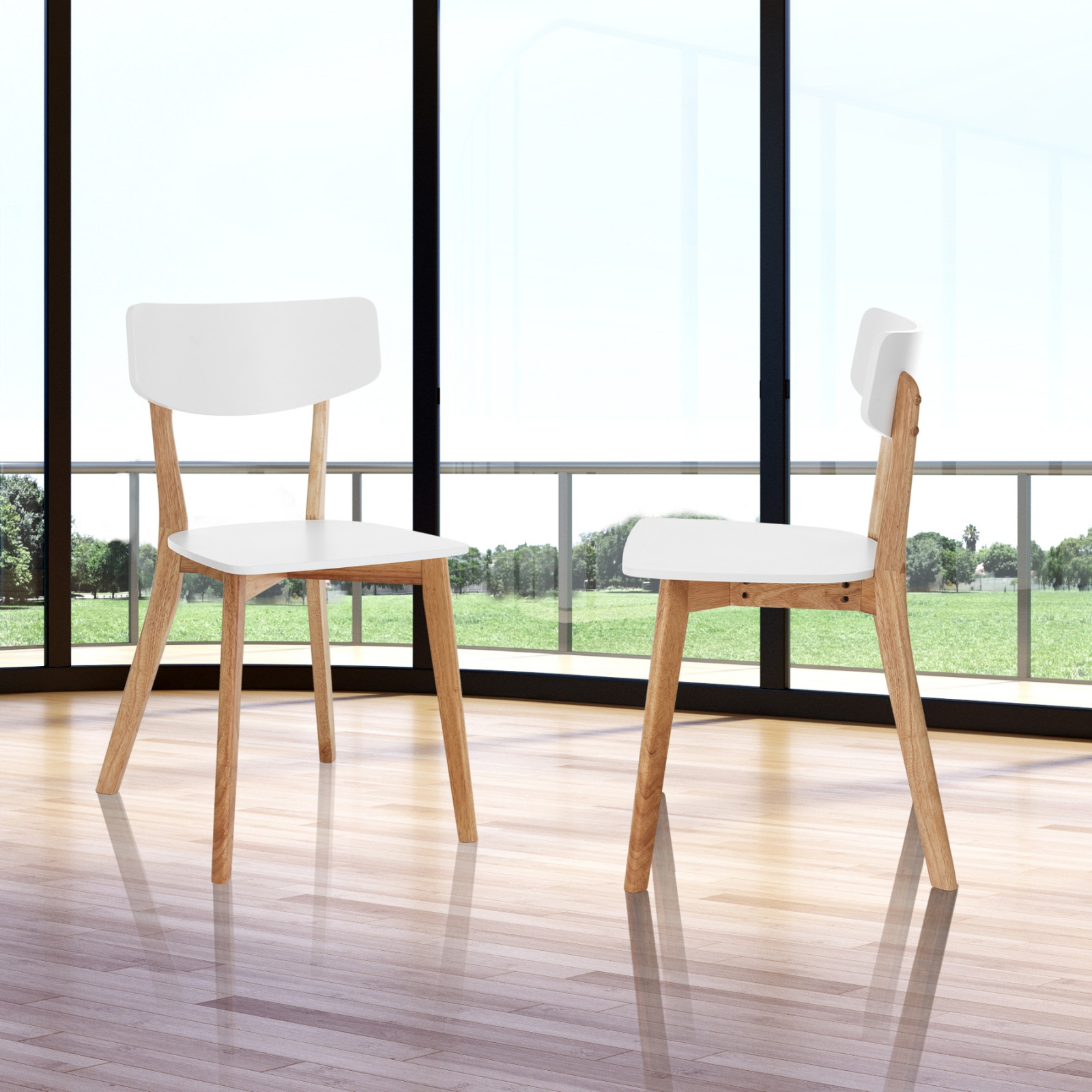 Sedia Margaret White / Wood in legno massello laccato Bianco opaco e tinto Rovere, 40x43xh79 cm