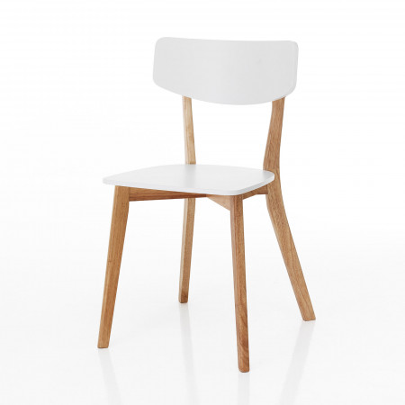 Sedia Margaret White / Wood in legno massello laccato Bianco opaco e tinto Rovere, 40x43xh79 cm