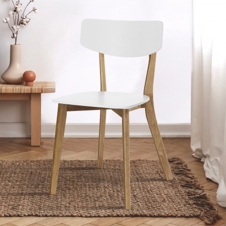 Set 2 Sedie Margaret White / Wood in legno massello laccato Bianco opaco e tinto Rovere, 40x43xh79 cm