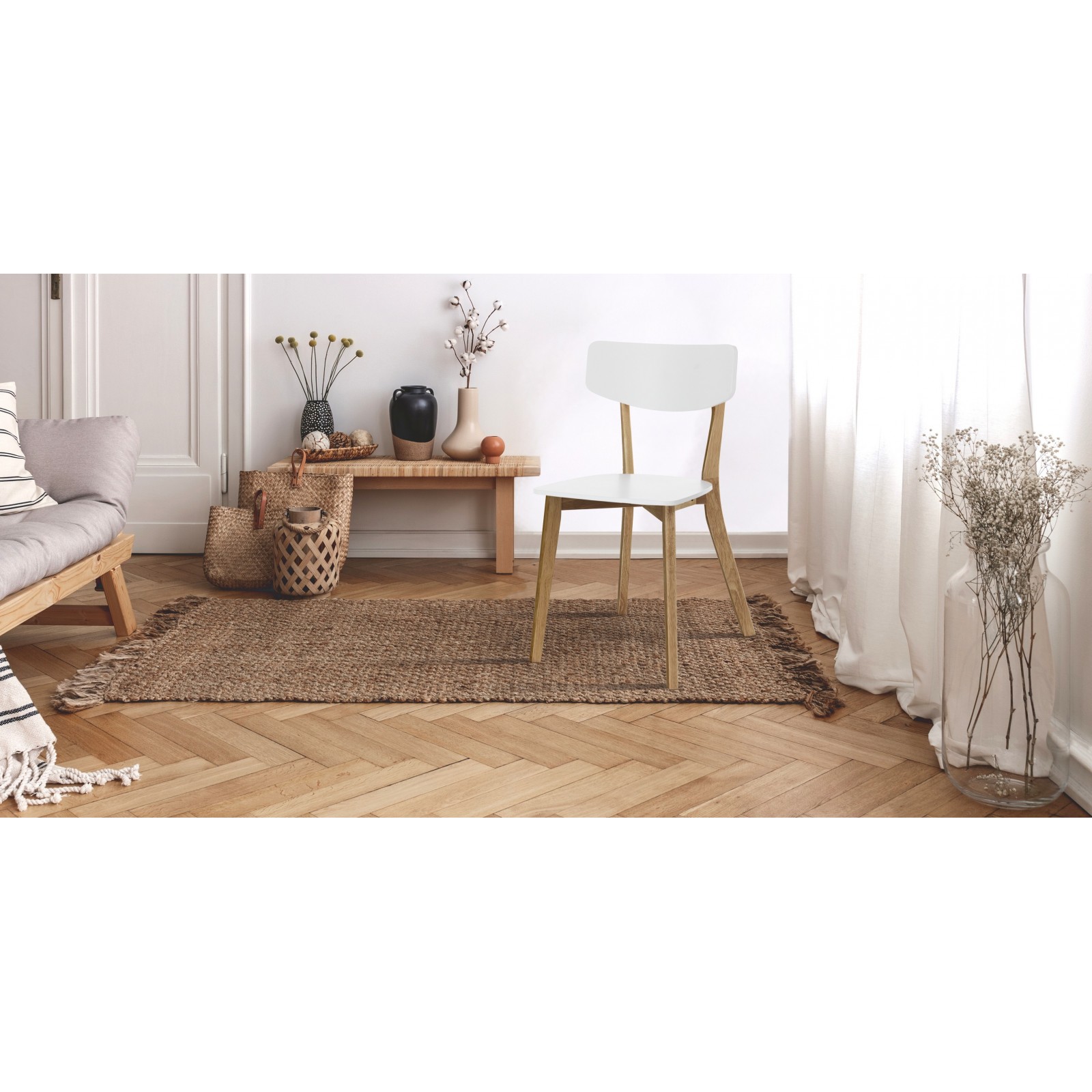 Set 2 sedie Margaret White / Wood Bianca e finitura Rovere struttura in legno massello 40x43xh79 cm