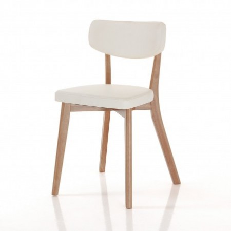 Sedia MARGARET 2 WOOD legno massello finitura Rovere seduta pelle sintetica di colore Bianco H80 L47 P45