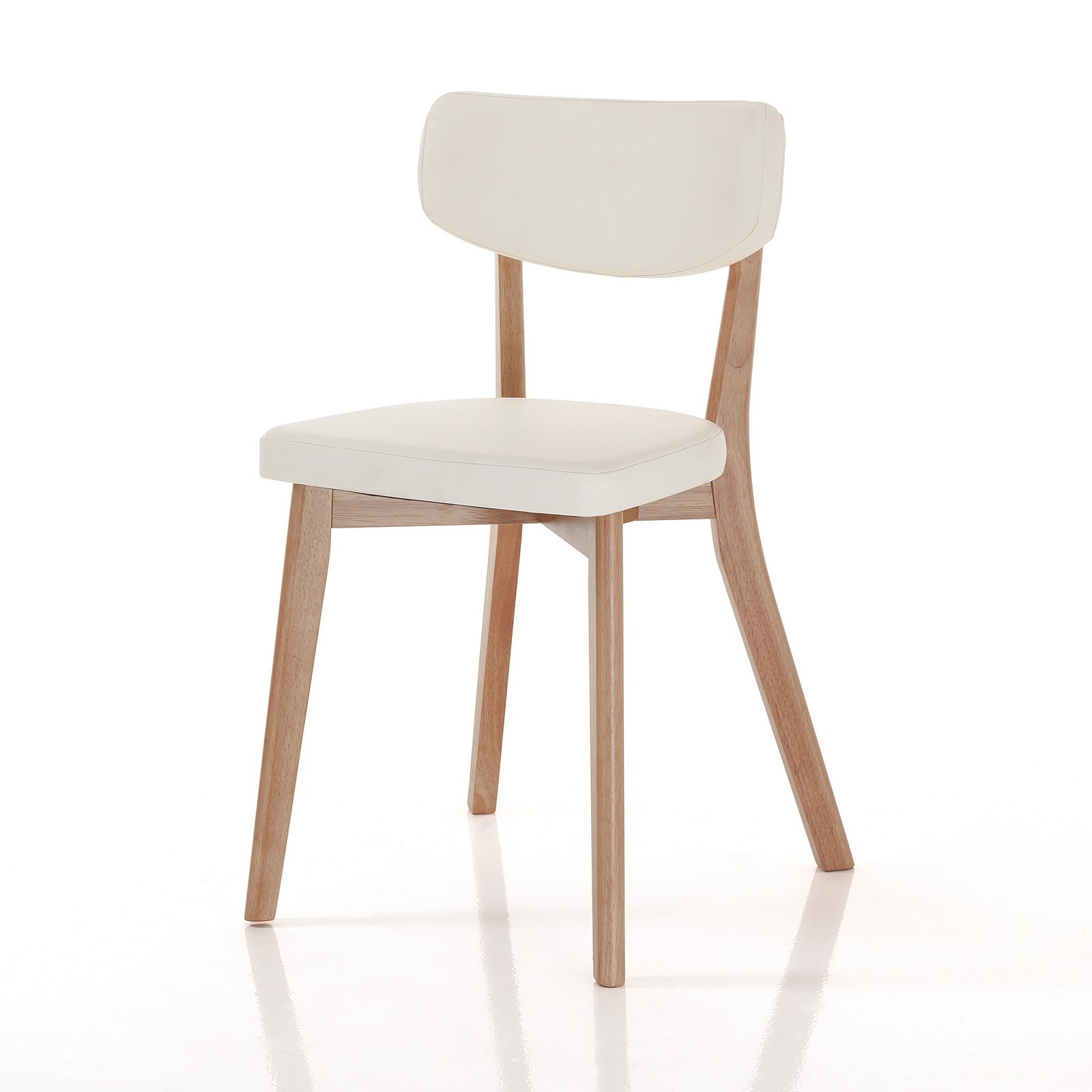 Sedia MARGARET 2 WOOD legno massello finitura Rovere seduta pelle sintetica di colore Bianco H80 L47 P45