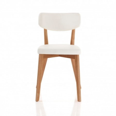 Set 2 Sedie MARGARET 2 WOOD legno massello finitura Rovere seduta pelle sintetica di colore Bianco H80 L47 P45