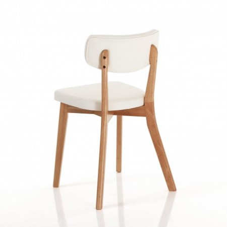 Set 2 Sedie MARGARET 2 WOOD legno massello finitura Rovere seduta pelle sintetica di colore Bianco H80 L47 P45