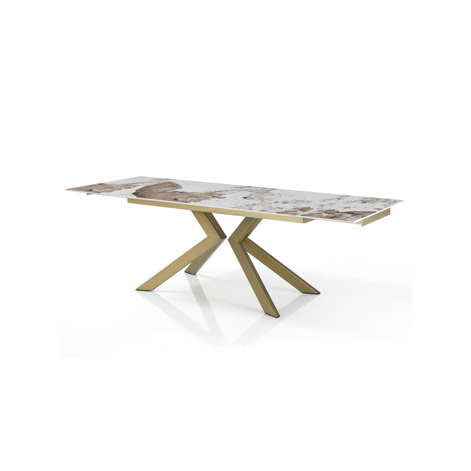 Tavolo allungabile JUSTIN ONICE ORO metallo Oro opaco piano ceramica finitura marmo Onice lucido H75,5 P90 L160/200/240