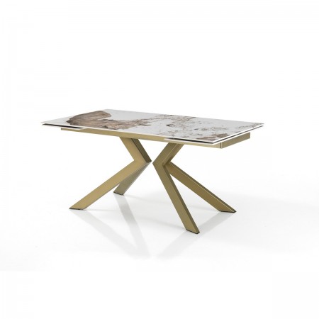 Tavolo allungabile JUSTIN ONICE ORO metallo Oro opaco piano ceramica finitura marmo Onice lucido H75,5 P90 L160/200/240