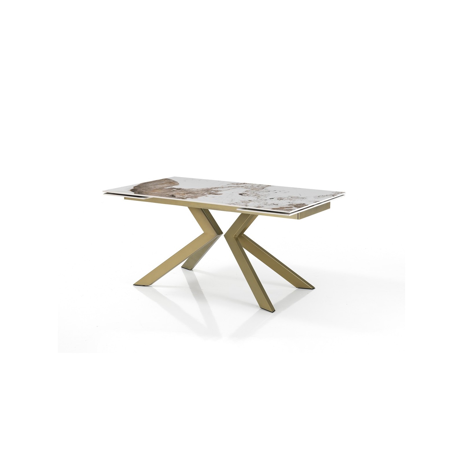 Tavolo allungabile JUSTIN ONICE ORO metallo Oro opaco piano ceramica finitura marmo Onice lucido H75,5 P90 L160/200/240