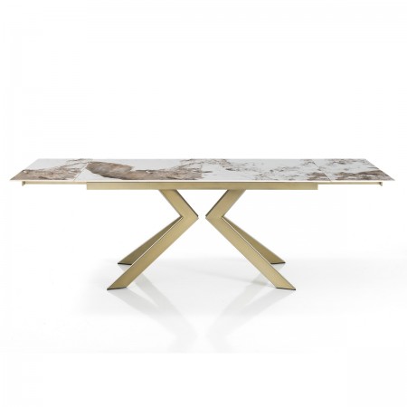 Tavolo allungabile JUSTIN ONICE ORO metallo Oro opaco piano ceramica finitura marmo Onice lucido H75,5 P90 L160/200/240