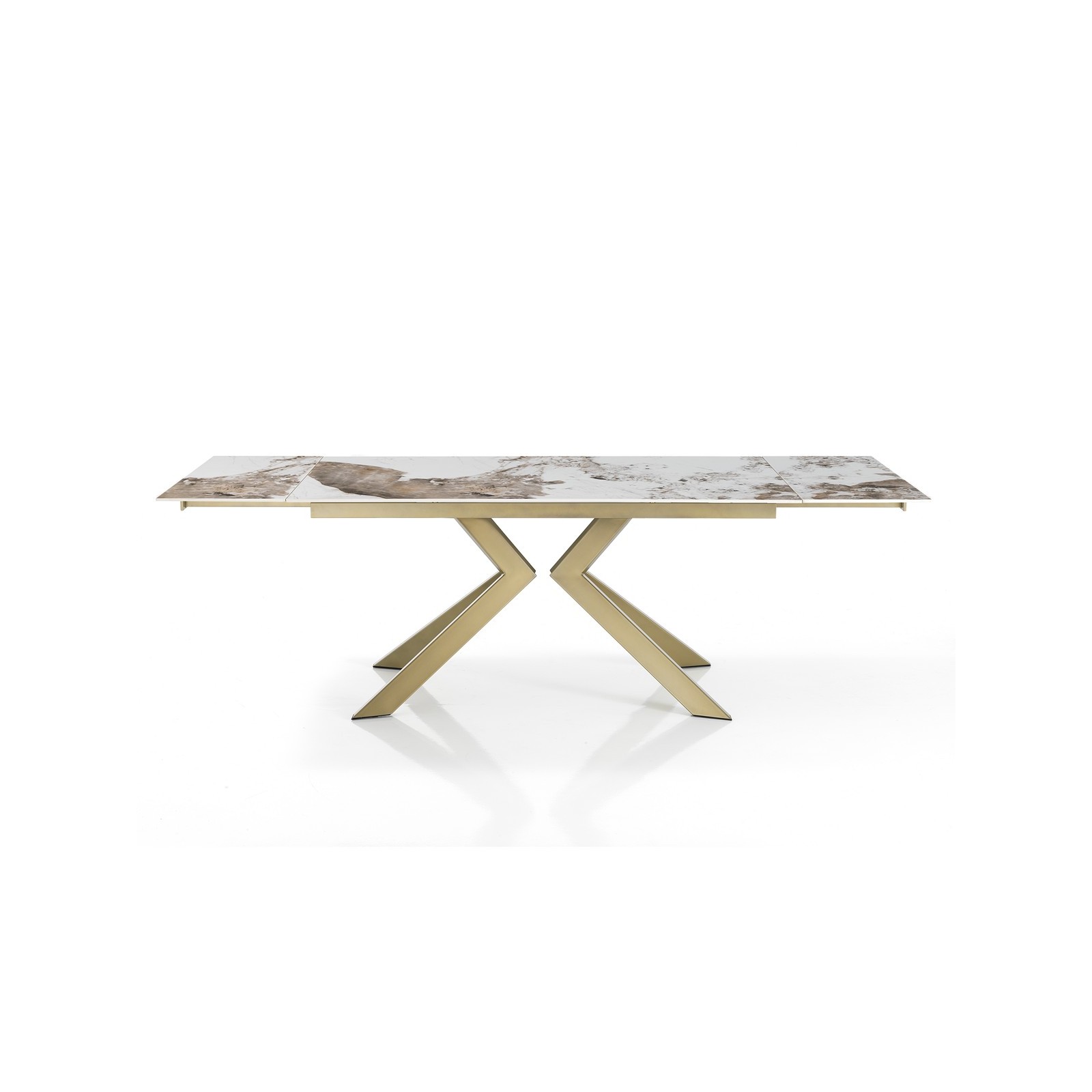 Tavolo allungabile JUSTIN ONICE ORO metallo Oro opaco piano ceramica finitura marmo Onice lucido H75,5 P90 L160/200/240