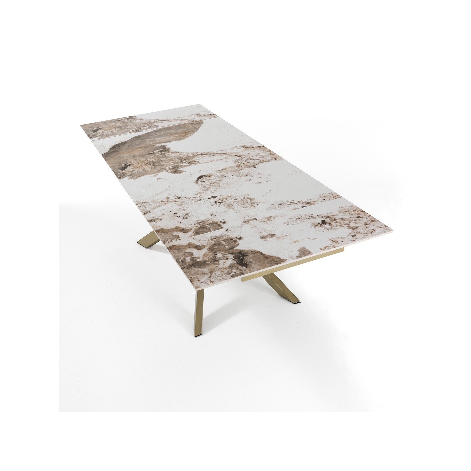 Tavolo allungabile JUSTIN ONICE ORO metallo Oro opaco piano ceramica finitura marmo Onice lucido H75,5 P90 L160/200/240