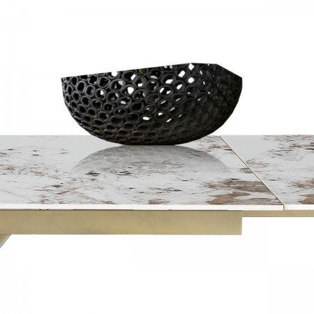 Tavolo allungabile JUSTIN ONICE ORO metallo Oro opaco piano ceramica finitura marmo Onice lucido H75,5 P90 L160/200/240