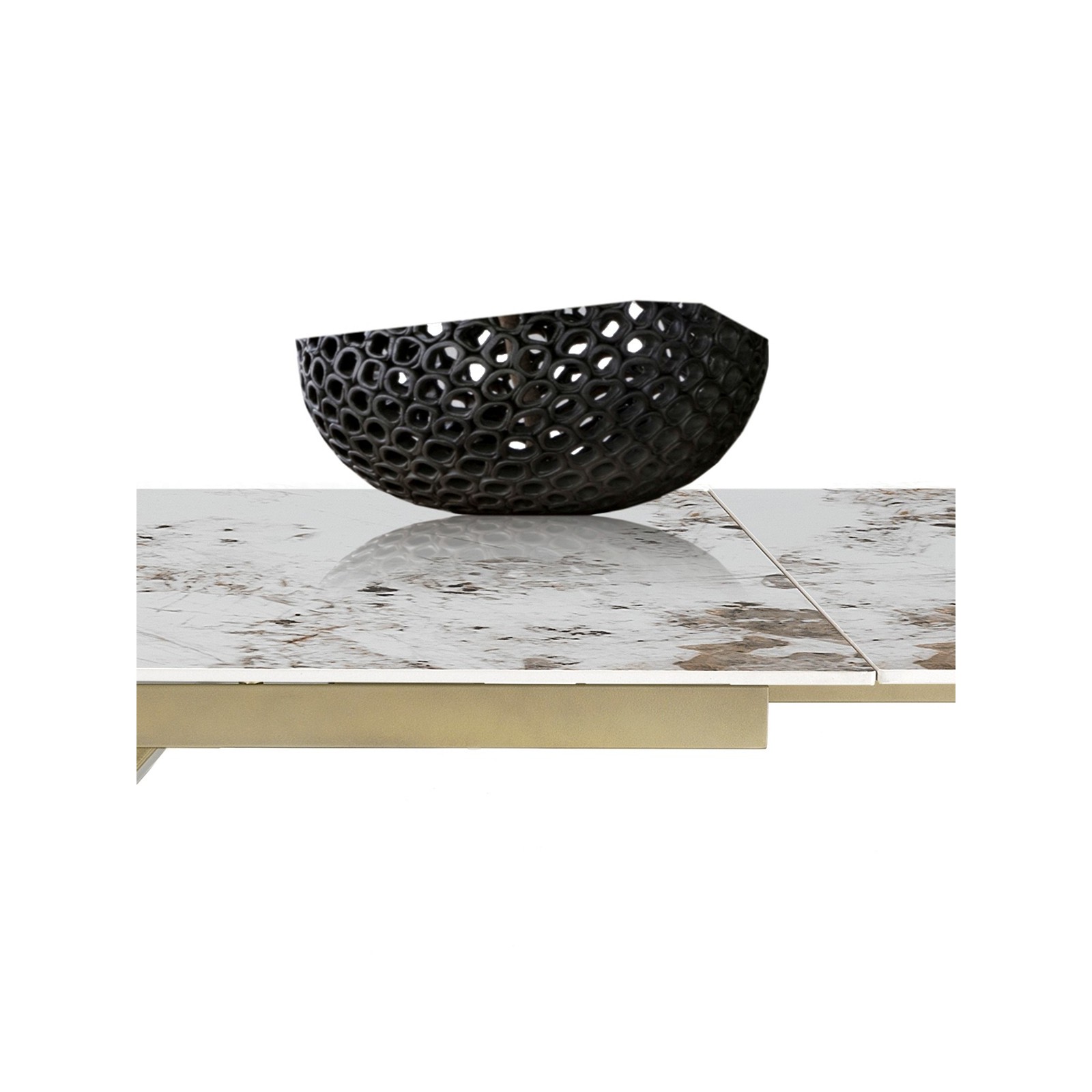 Tavolo allungabile JUSTIN ONICE ORO metallo Oro opaco piano ceramica finitura marmo Onice lucido H75,5 P90 L160/200/240