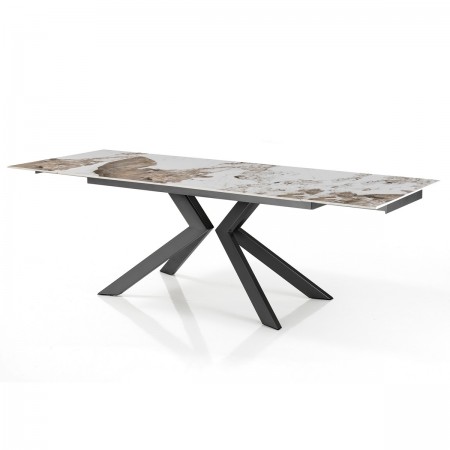 Tavolo allungabile JUSTIN ONICE GRIGIO metallo Grigio opaco piano ceramica finitura marmo Onice lucido H75,5 P90 L160/200/240