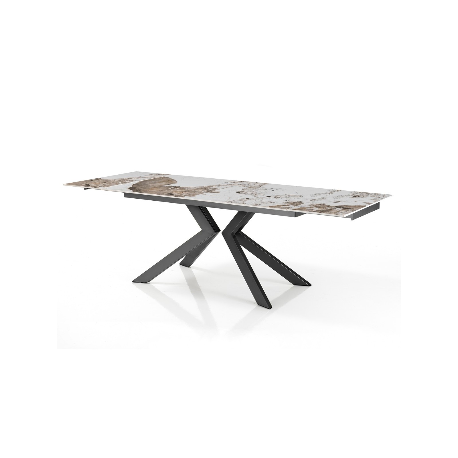 Tavolo allungabile JUSTIN ONICE GRIGIO metallo Grigio opaco piano ceramica finitura marmo Onice lucido H75,5 P90 L160/200/240