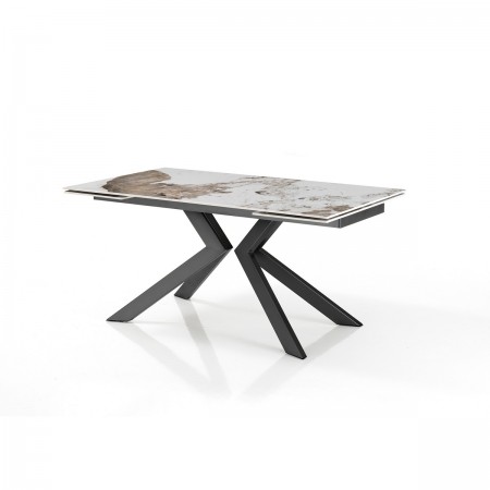 Tavolo allungabile JUSTIN ONICE GRIGIO metallo Grigio opaco piano ceramica finitura marmo Onice lucido H75,5 P90 L160/200/240