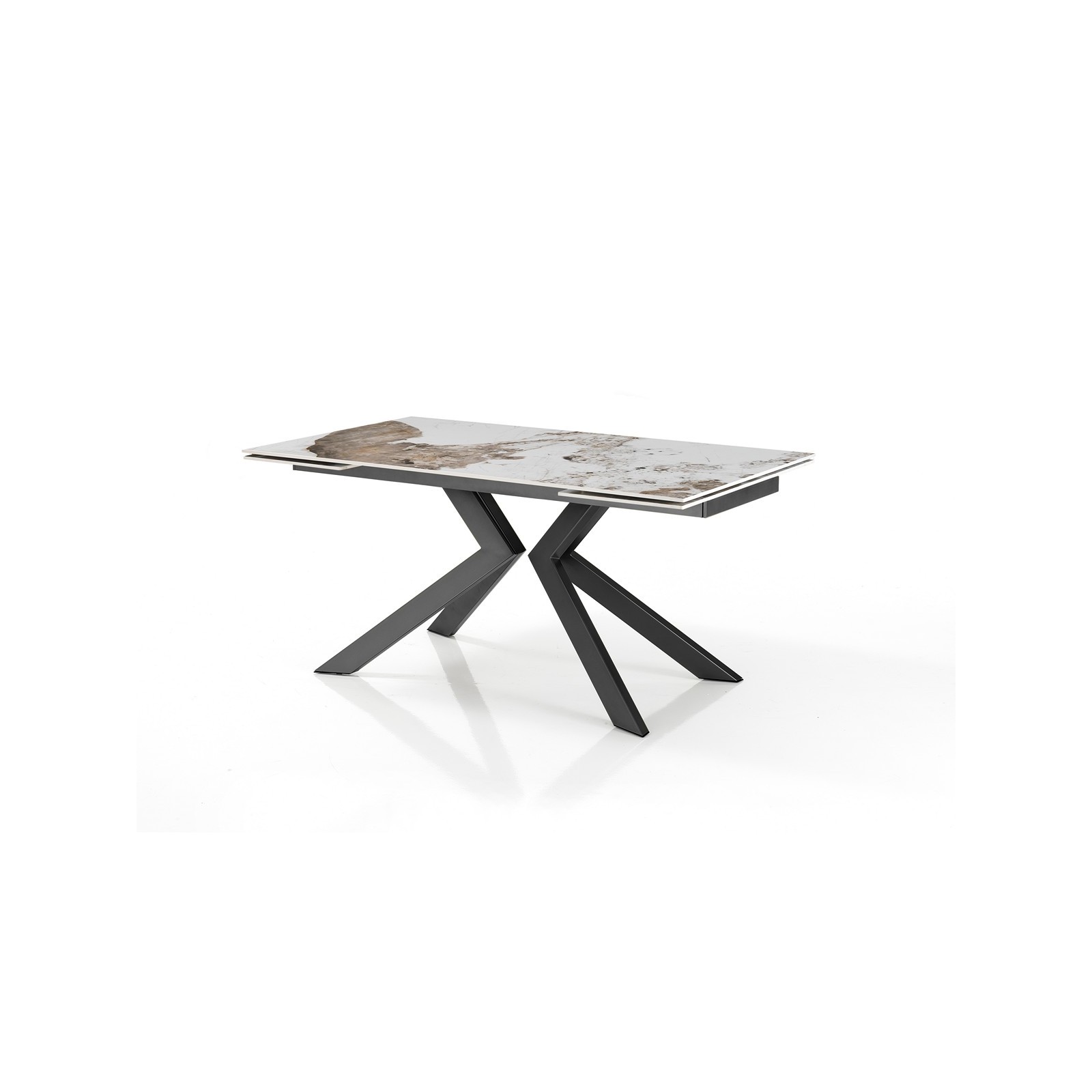 Tavolo allungabile JUSTIN ONICE GRIGIO metallo Grigio opaco piano ceramica finitura marmo Onice lucido H75,5 P90 L160/200/240