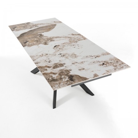 Tavolo allungabile JUSTIN ONICE GRIGIO metallo Grigio opaco piano ceramica finitura marmo Onice lucido H75,5 P90 L160/200/240
