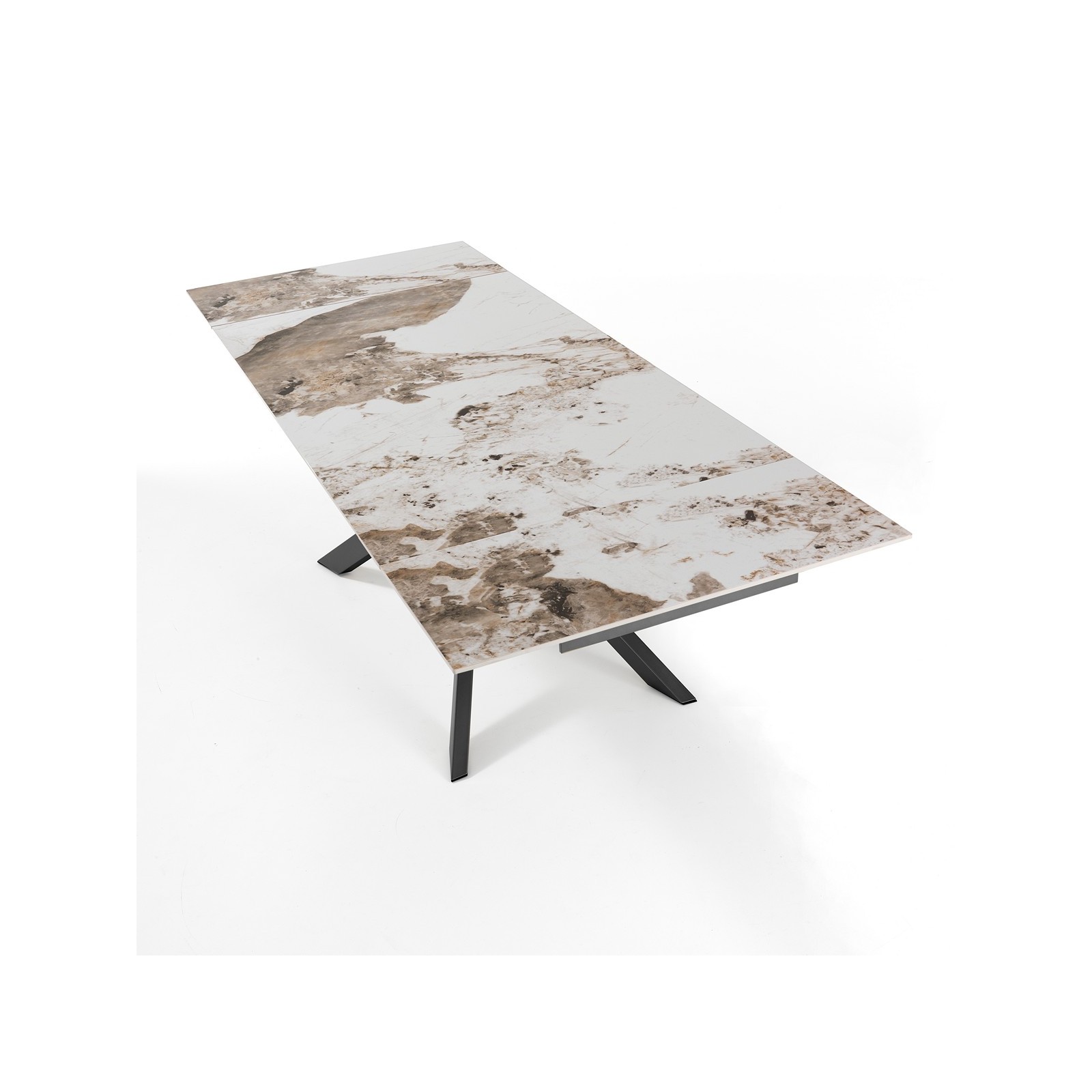 Tavolo allungabile JUSTIN ONICE GRIGIO metallo Grigio opaco piano ceramica finitura marmo Onice lucido H75,5 P90 L160/200/240