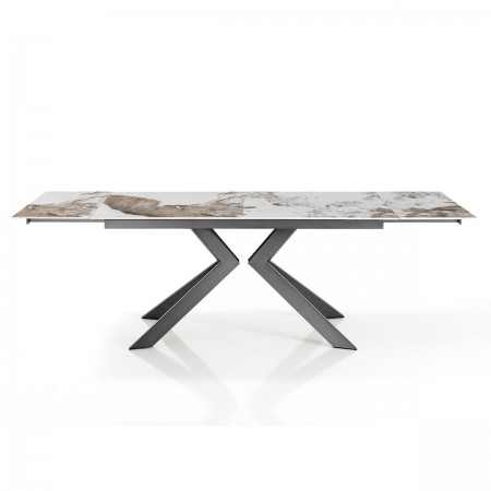 Tavolo allungabile JUSTIN ONICE GRIGIO metallo Grigio opaco piano ceramica finitura marmo Onice lucido H75,5 P90 L160/200/240