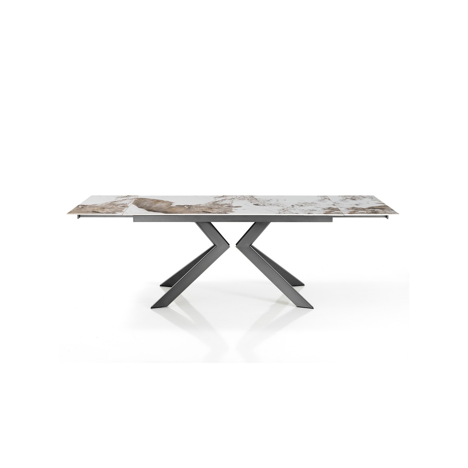 Tavolo allungabile JUSTIN ONICE GRIGIO metallo Grigio opaco piano ceramica finitura marmo Onice lucido H75,5 P90 L160/200/240