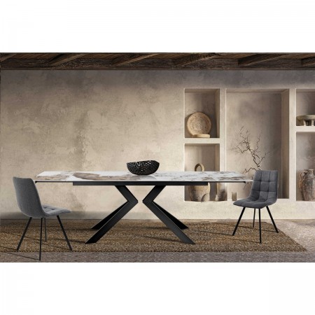 Tavolo allungabile JUSTIN ONICE GRIGIO metallo Grigio opaco piano ceramica finitura marmo Onice lucido H75,5 P90 L160/200/240