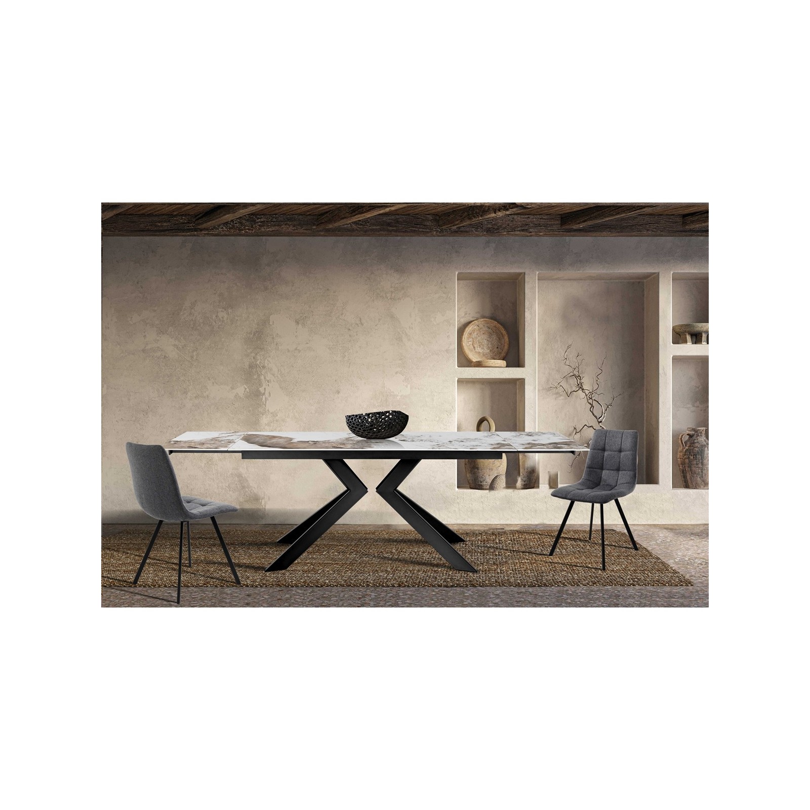 Tavolo allungabile JUSTIN ONICE GRIGIO metallo Grigio opaco piano ceramica finitura marmo Onice lucido H75,5 P90 L160/200/240