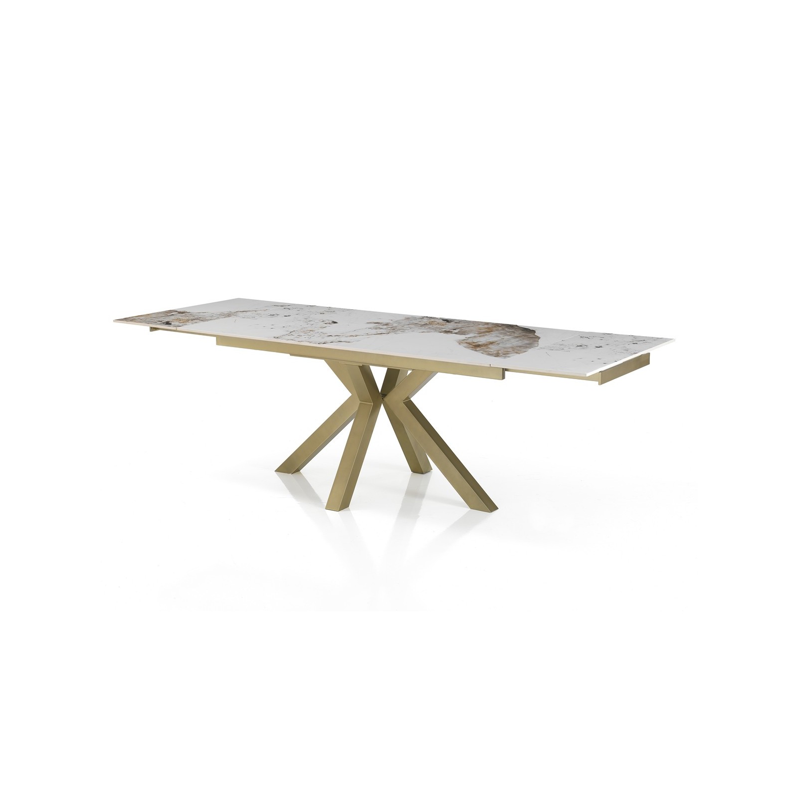 Tavolo allungabile DYNA ONICE ORO metallo Champagne Oro  opaco piano ceramica finitura marmo Onice lucido H74 P91 L160/200/240