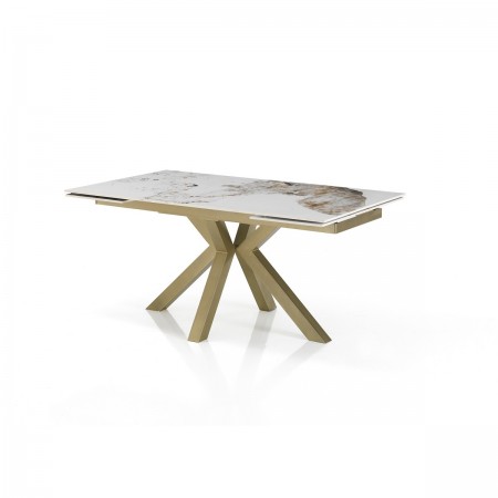 Tavolo allungabile DYNA ONICE ORO metallo Champagne Oro  opaco piano ceramica finitura marmo Onice lucido H74 P91 L160/200/240