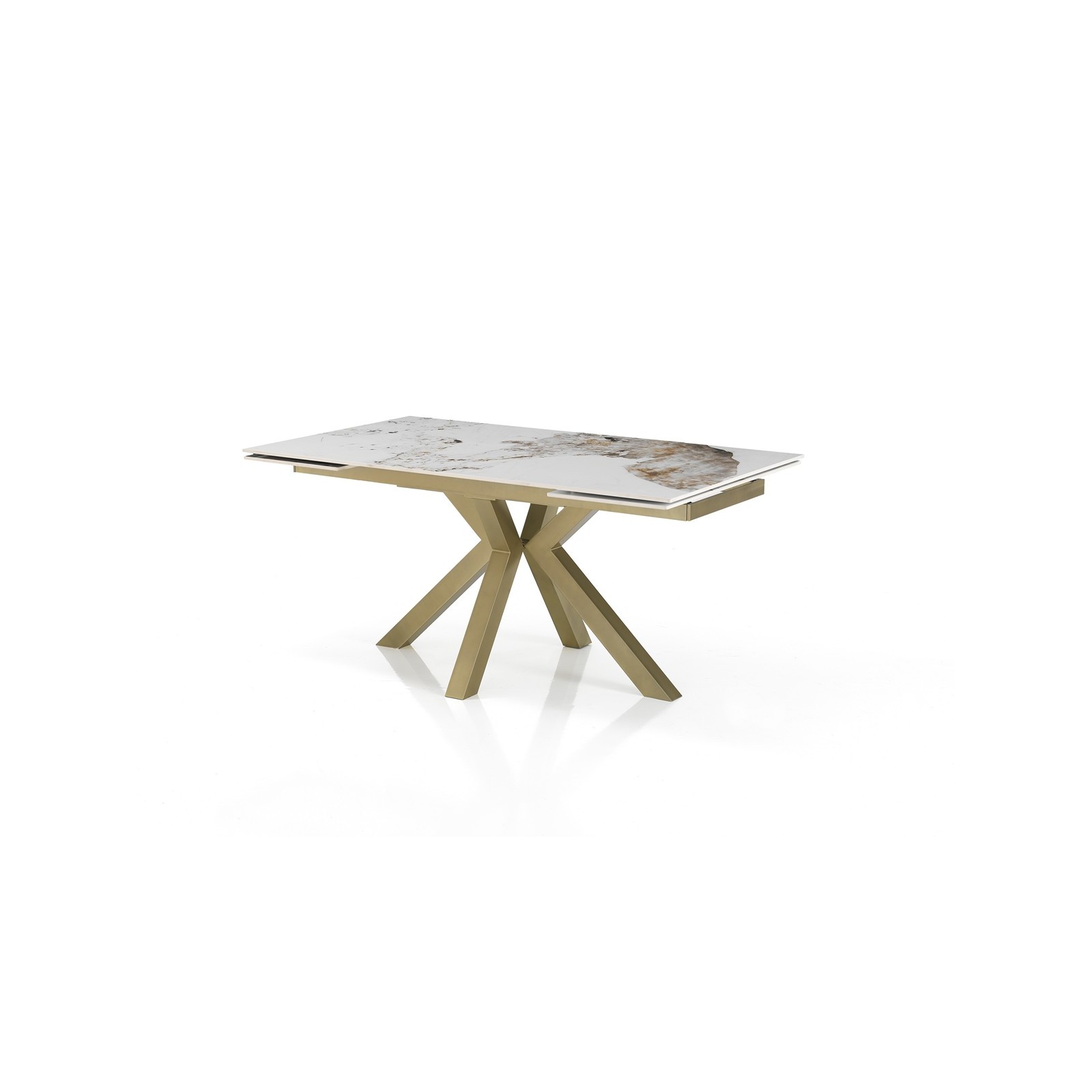 Tavolo allungabile DYNA ONICE ORO metallo Champagne Oro  opaco piano ceramica finitura marmo Onice lucido H74 P91 L160/200/240