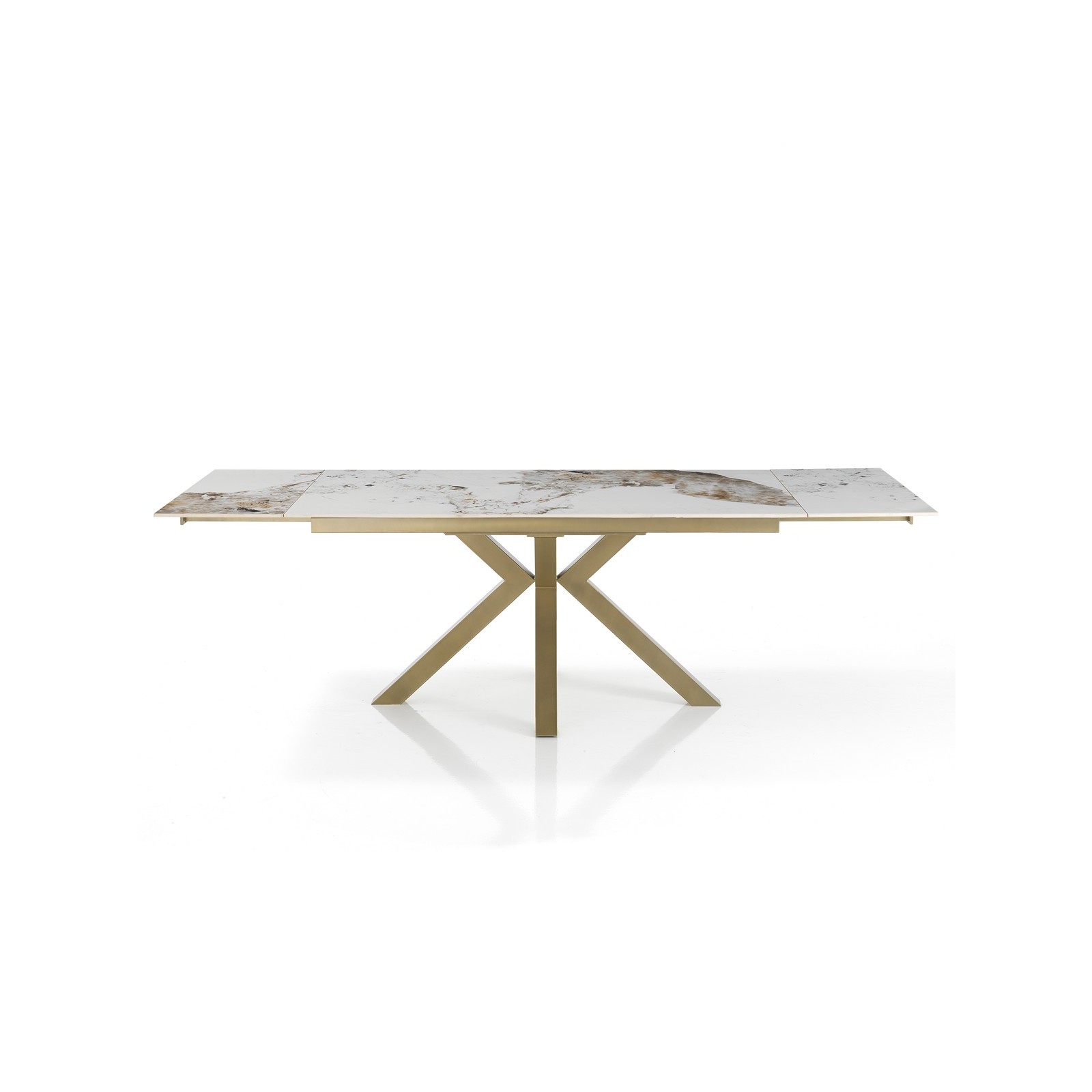 Tavolo allungabile DYNA ONICE ORO metallo Champagne Oro  opaco piano ceramica finitura marmo Onice lucido H74 P91 L160/200/240