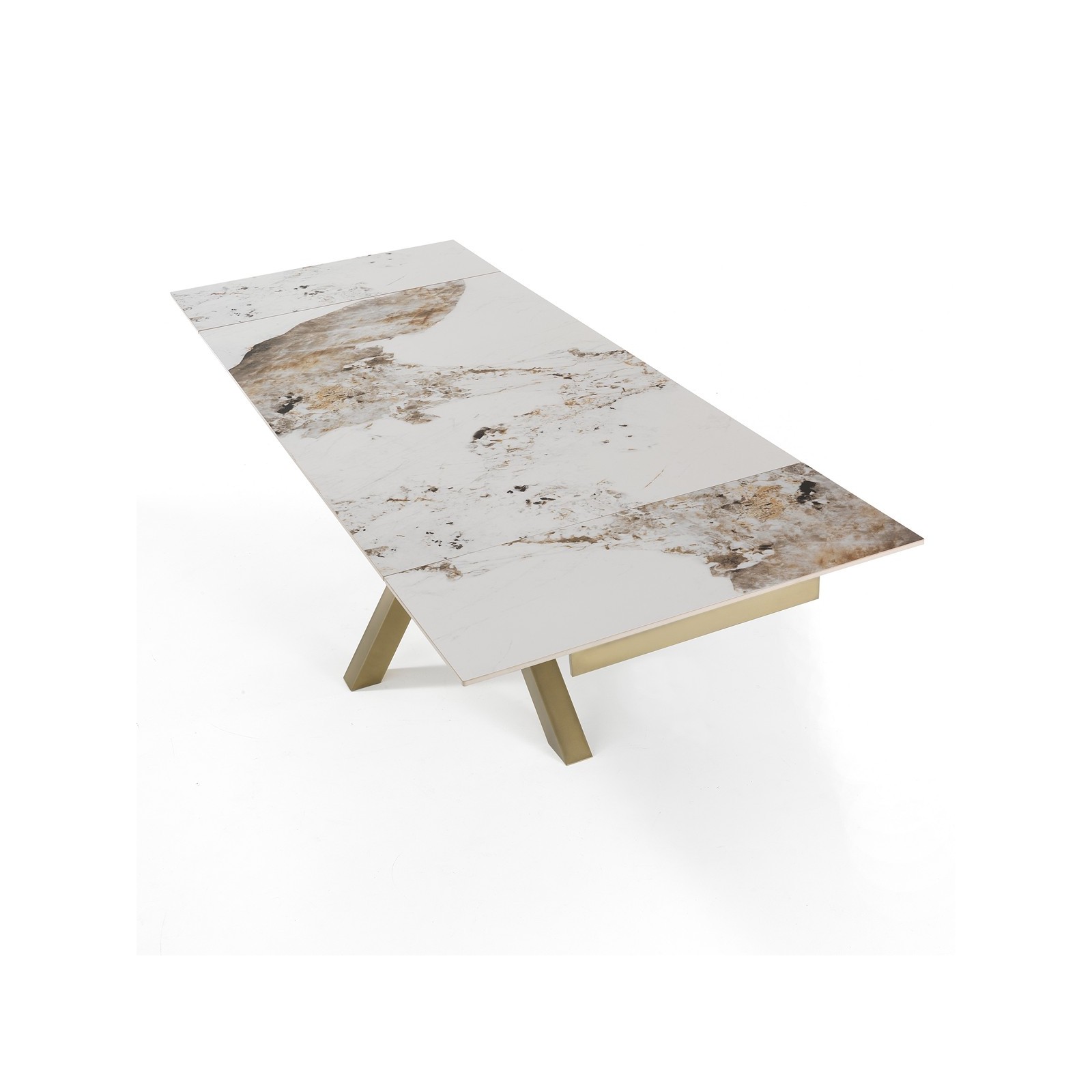 Tavolo allungabile DYNA ONICE ORO metallo Champagne Oro  opaco piano ceramica finitura marmo Onice lucido H74 P91 L160/200/240