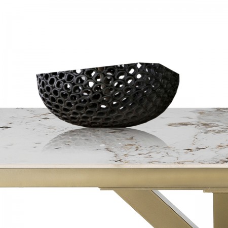Tavolo allungabile DYNA ONICE ORO metallo Champagne Oro  opaco piano ceramica finitura marmo Onice lucido H74 P91 L160/200/240