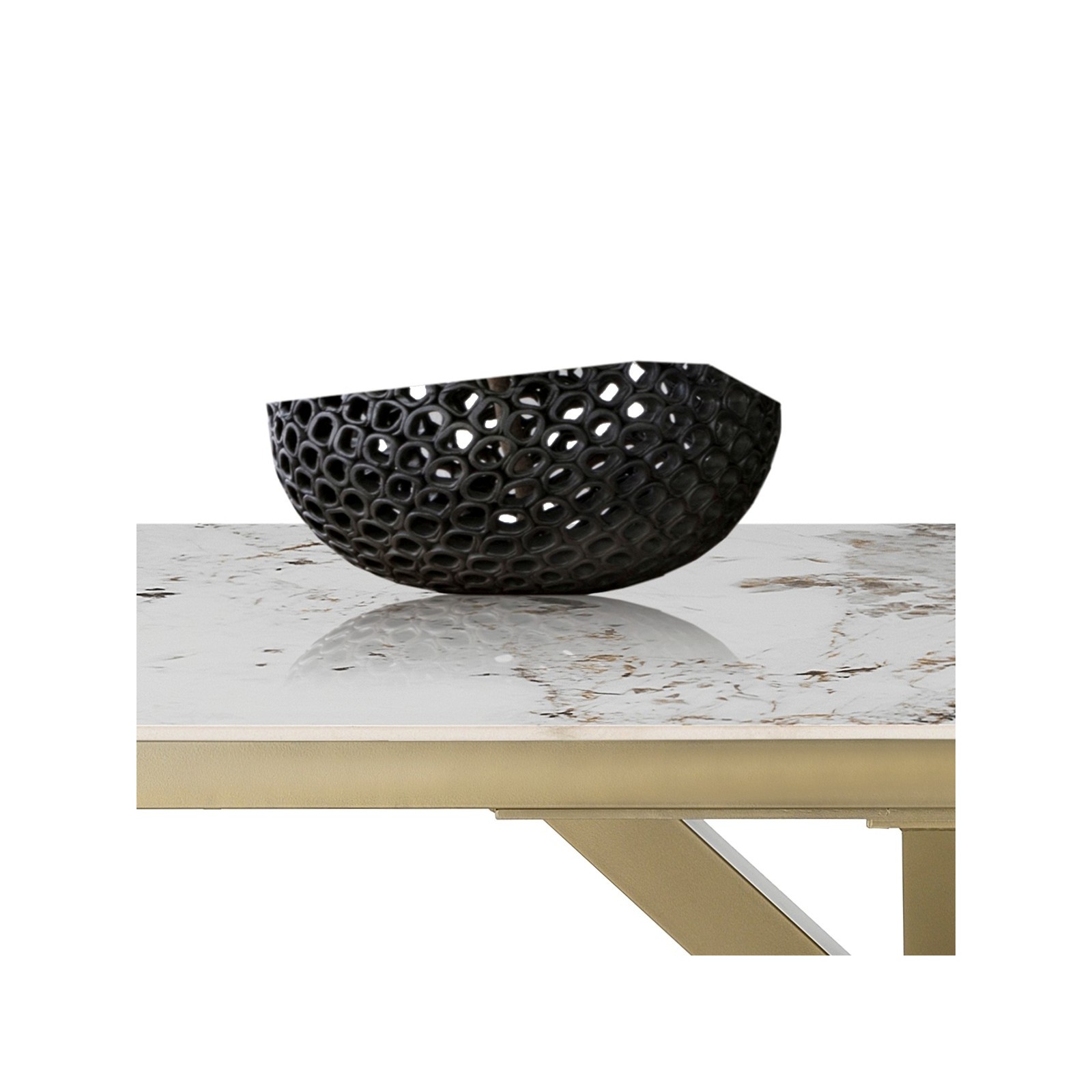 Tavolo allungabile DYNA ONICE ORO metallo Champagne Oro  opaco piano ceramica finitura marmo Onice lucido H74 P91 L160/200/240