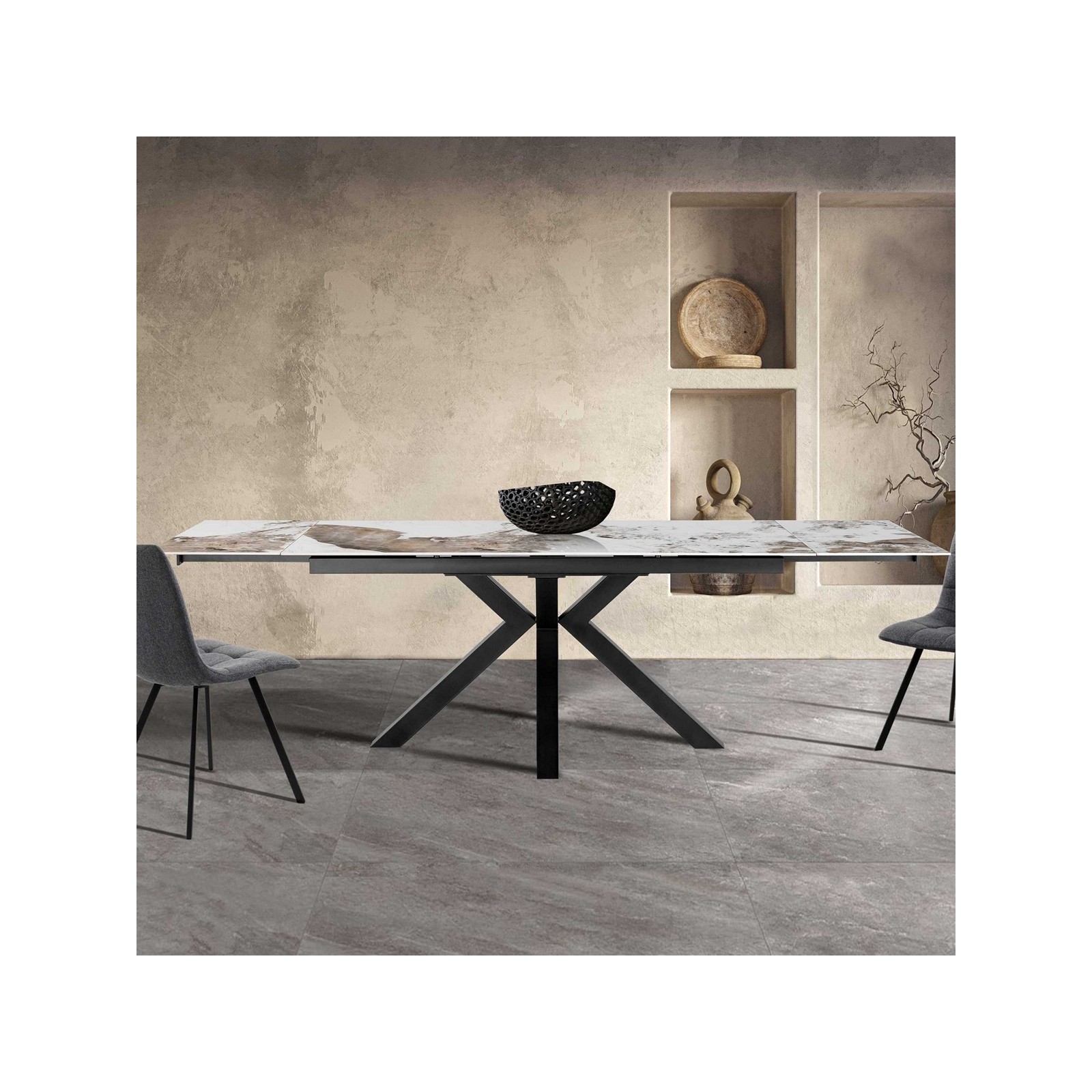 Tavolo allungabile DYNA ONICE GRIGIO metallo Grigio opaco piano ceramica finitura marmo Onice lucido H74 P91 L160/200/240