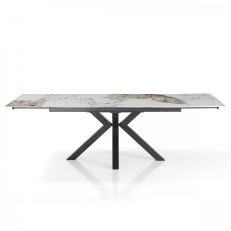 Tavolo allungabile DYNA ONICE GRIGIO metallo Grigio opaco piano ceramica finitura marmo Onice lucido H74 P91 L160/200/240