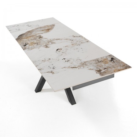 Tavolo allungabile DYNA ONICE GRIGIO metallo Grigio opaco piano ceramica finitura marmo Onice lucido H74 P91 L160/200/240