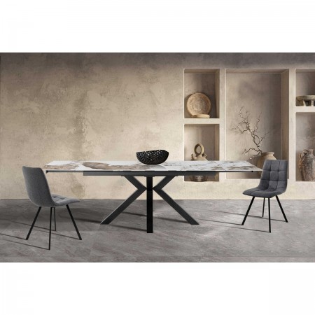 Tavolo allungabile DYNA ONICE GRIGIO metallo Grigio opaco piano ceramica finitura marmo Onice lucido H74 P91 L160/200/240
